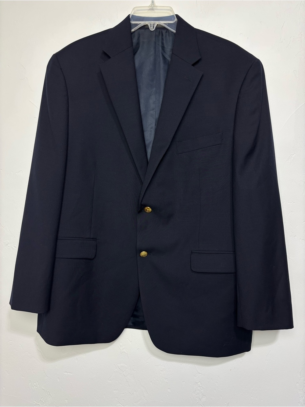 Chaps Men's Navy Blazer Sport Coat Suit Jacket Wool Gold Tone Button 42 S